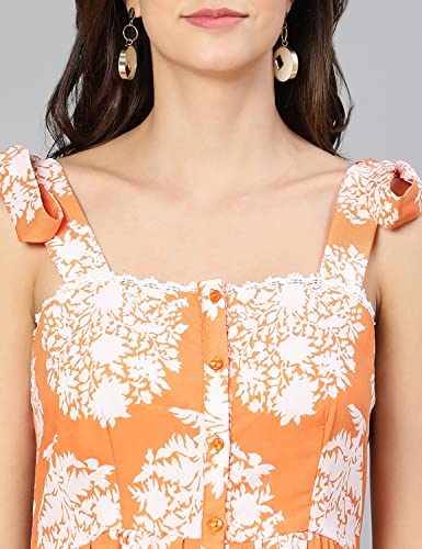 Image of oxolloxo Truffle Orange Printed Women Long Dress
