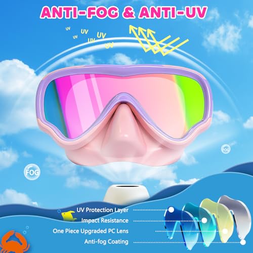 Image of MOMUSE Kids Swim Goggles 3-14 with Soft Fabric Strap, 3D No-Leak Nose Cover | No Hair Pulling, Mirrored Shatterproof Lens, Anti-Fog & UV Protection, Diving Mask Swimming Goggles Toddler /Youth Boys Girls