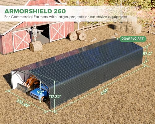 Image of Military-Grade Metal Carport 20x52 FT,Heavy Duty Garage 2-Sided Enclosure | 2x2 inch Steel Poles with Powder Coating, 15-Gauge Walls,120 PSF Snow Load Roof, Hurricane Resistant, Pickup, Truck, Black