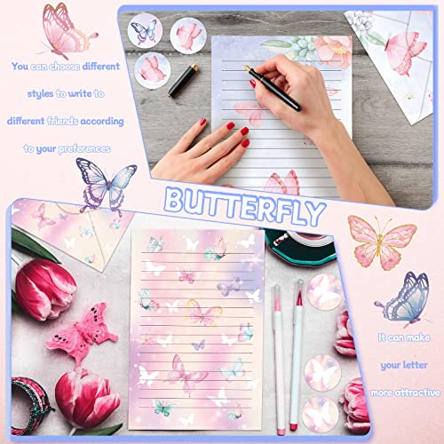 Image of TaoBary 160 Pcs Stationery Paper Set 50 Double Sided Stationery Papers with 50 Matching Envelopes and 60 Round Dot Sticker, 10 Design(Watercolor Butterfly,8.5 x 11 Inch)