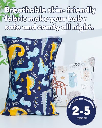Image of ALVABABY Toddler Pillowcases 2 Pack Organic Cotton Fit 13 inchx 18 inch or 12 inchx16 inch Kids Pillow Cover Envelope for Girl Boy Travel(Pillowcase Only)