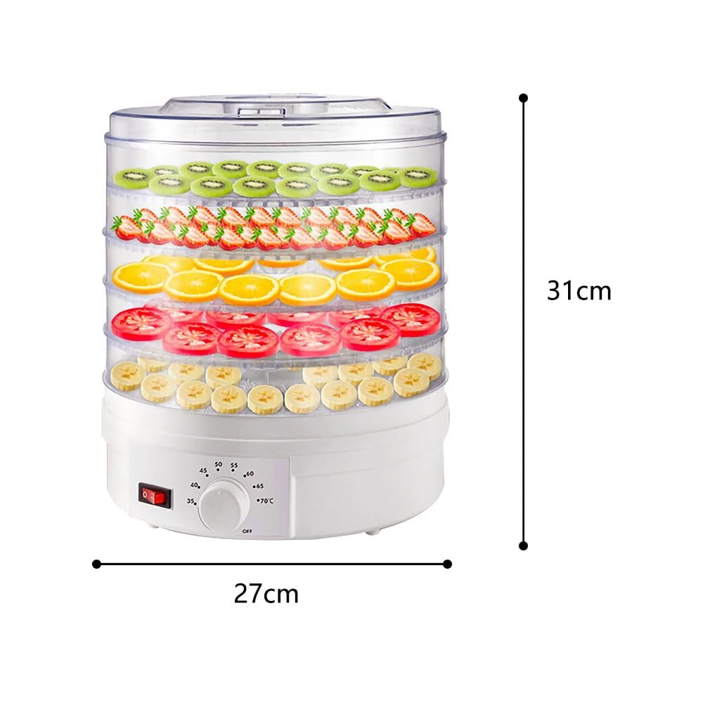 Máquina de Secador de Frutas, Deshidratón de Alimentos con 5 Bandejas Extraíbles, 35-70 ° Control Mecánico Ajustable Para Frutas Vegetales Secador de Carne de Res Máquina de Verduras