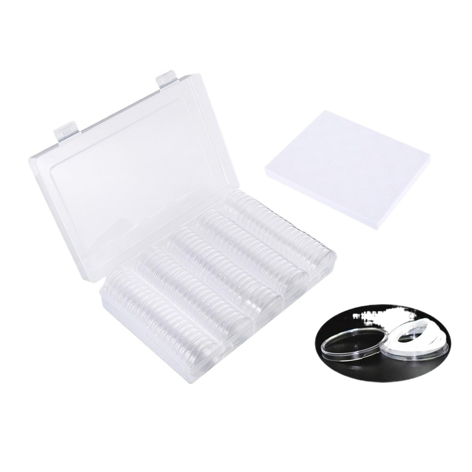 ZythrXLate Wooden Coin Collection Box 100Pcs Clear Coin Capsule Universal Storage Box with Adjustment Pad Adjustable Wooden Commemorative Medal Container for Coin Collectors(B)