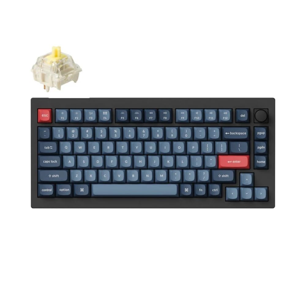 Keychron V1 MAX Tastiera Meccanica Wireless, layout al 75% QMK/VIA programmabile con Hot-swappable Gateron Jupiter Banana Switch compatibile con Mac Windows Linux - Versione con manopola (ANSI/US)