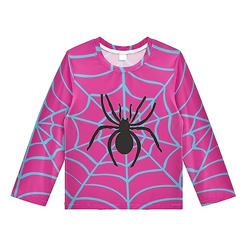 CaTaKu Pink Spider Web Boys Rash Guard Toddler Swim Sun Shirts Long Sleeve UPF 50+ Swimsuit for Boys Girls 3T