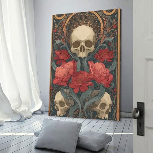 Toile murale Crâne et Fleurs pour embellir un mur vide de cuisine ou salle de bain