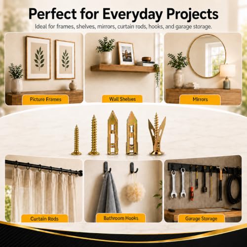 Image of Jyphorixal 150Pcs Self Drilling Drywall Anchors with Screws Kit,Zinc Plated Steel,2 Sizes Expansion Screws and 2 Sizes Wall Anchors, Easy Application No Drill or Holes in Wall.