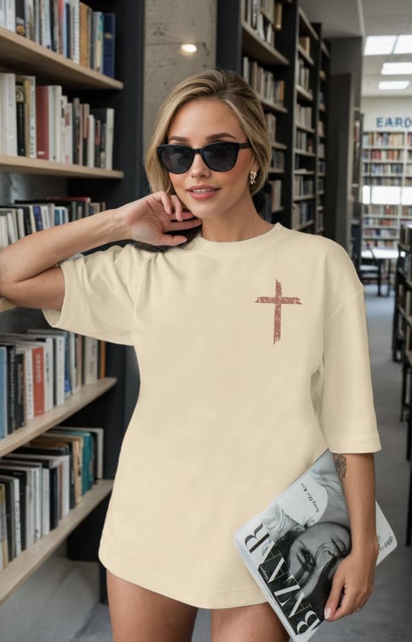 Oversized Faith Shirts for Women Christian Shirt Jesus Cross Graphic Tees Religious Sayings Short Sleeve Tops - Image 4