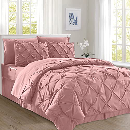 Edredón elegante de microfibra rosa Queen con plisado artesanal y juego de sábanas premium 2