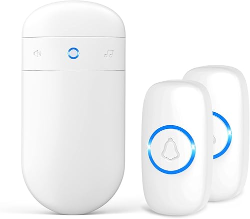 Miniatura 14 de SECRUI - Timbre inalámbrico con 2 botones – Kits de timbre para puerta delantera y trasera – Timbre operado por batería con 52 melodías, flash LED,