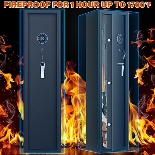 Fireproof Biometric Gun Safe For Home Rifle And Pistols, 77Lb Heavy Duty Gun Cabinets For Rifles And Shotguns, Quick Access Rifle Gun Safe With 3 Handgun Pockets, Silent Mode(Us Stock) #TOP1