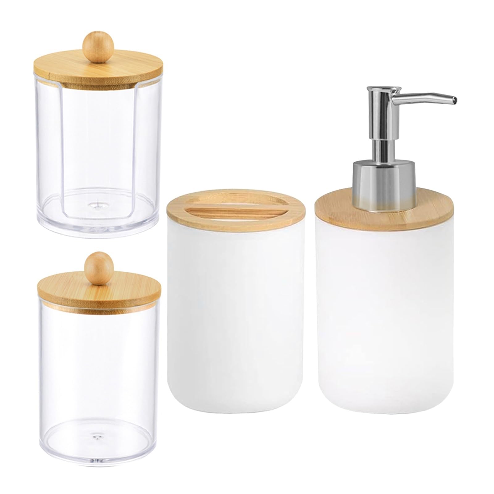 Set Dispensador Jabon Baño Juego de baño con dispensador de jabón, Soporte for Cepillo de Dientes y Caja de algodón for decoración del hogar, Caja de Almacenamiento(White)