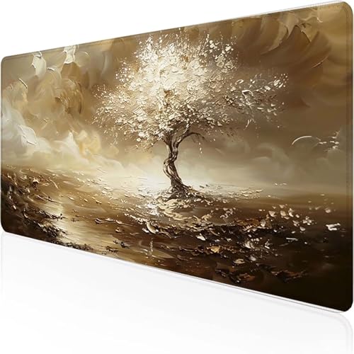 Alfombrilla Gaming áRbol 900 x 300 x 3mm Alfombrilla Ratón Amarillo Impermeable Base de Goma Antideslizante con Bordes Cosidos Tapete Rato Escritorio Para Familia, Accesorios de Oficina, Regalo 3-Z