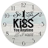 Yelolyio So I Can Kiss You Anytime I Want Orologi da parete in legno con frase ispiratrice silenzioso senza ticchettio Orologio da parete rotondo decorativo per casa colonica ufficio scuola materna