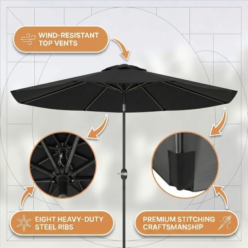 Image of Greesum 9FT Outdoor Patio Umbrella, Table Umbrella for Yard, Market, Heavy-Duty Waterproof Pool Umbrella with 8 Sturdy Ribs, UV Protection for Beach, Deck, Garden, Backyard