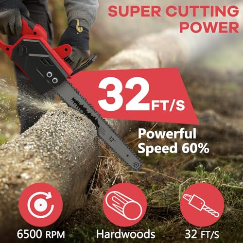Roadtime 12Inch Cordless Chainsaw Compatible for Milwaukee 18V Battery,1000W Brushless Chainsaw with 2 Chain, 6500r/min Handheld Chain Saws 32FT/S for Wood Cutting,Garden Pruning(NO Battery) - Image 2