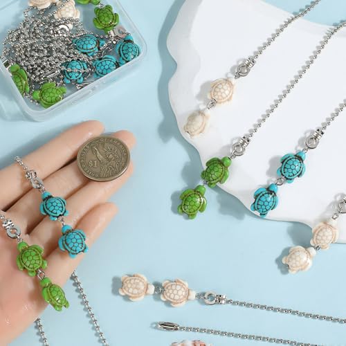 Image of CRASPIRE 12Pcs Turtle Ceiling Fan Pull Chain 3 Colors 14.37 Inch Synthetic Turquoise Summer Sea Ocean Beach Animal Hanging Charm Ornament Ball Chain Dangler Extender for Ceiling Fan Light Lamp Decor