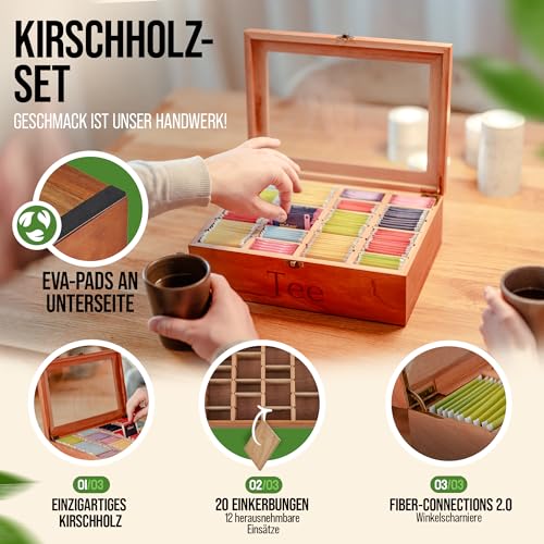 Boîte à thé cadeau idéal en bois de cerisier avec fermeture solide