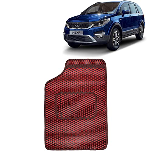 Image of Kingsway Dotted Design Car Floor Foot Mats Universal Fit for Tata Hexa, Model Year : 2016 Onwards, Water and Dustproof, Color Red, Set of 5 Pieces