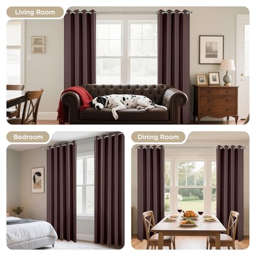 Image of Joydeco Blackout Curtains 63 inch Length 2 Panels Set, Thermal Insulated Long Curtains & Drapes 2 Burg, Room Darkening Grommet Drapes for Bedroom Living Room Windows (W42 x L63 Inch, Chocolate)