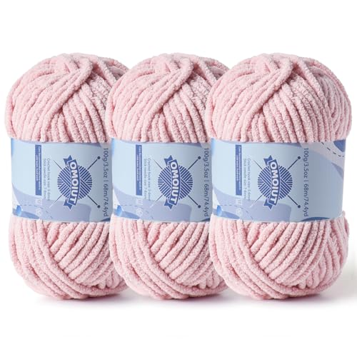 Image of 3 Pack Chunky Chenille Yarn for Crocheting, Baby Yarn for Crocheting Soft Blankets, Bulky Yarns for Crochet Amigurumi, 300g (223yds) Fluffy Velvet Yarns for Hand Knitting (3 Pink)