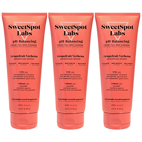 SweetSpot Labs pH Balanced Wash, Sulfate Free, Clean, Gynecologist Tested & Approved, Gentle Grapefruit Verbena Scent, 8 oz (Pack of 3)