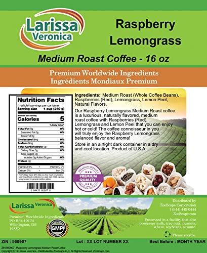 Café en grano medio tostado con sabor a frambuesa y citronela 16 oz miniatura 2