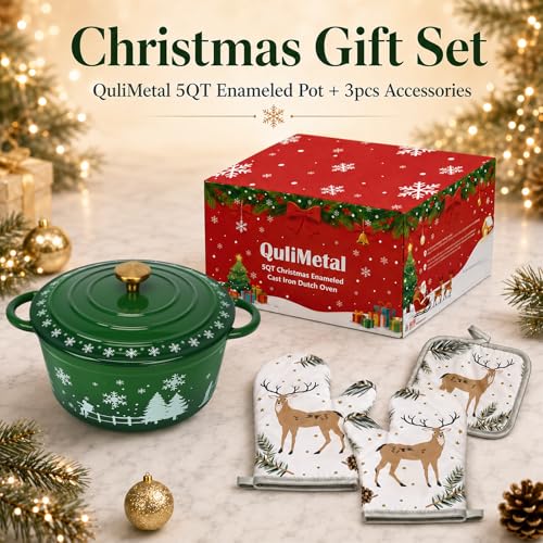 QuliMetal Schmortopf aus Gusseisen, rund, weihnachtlicher Stil, 24 cm – Ansicht 2