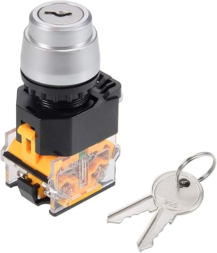 uxcell 1 unids 0.866 in 2 posición clave bloqueo botón interruptor con teclas tono plateado NO/NC
