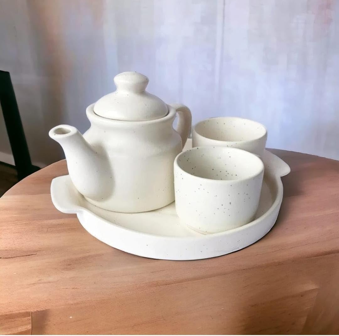 Earthystone Hand Painted Kitchenware Ceramic Tea Kettle Set | Morning Tea Set | 1 Kettle | 1 Tray | Tea Cup 2 Piece (Off White) (B0CRTWNRQ6) Amazon Price History, Amazon Price Tracker