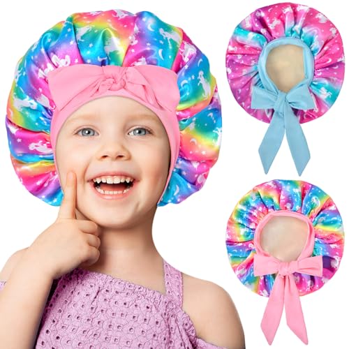 Kinder Duschhaube 3 Stück Kinderduschhauben für Mädchen breitem Gummiband wiederverwendbare wasserdichte Duschhaube aus Kunststoff für Kleinkinder große Badehaube für Kinder Mädchen und Frauen