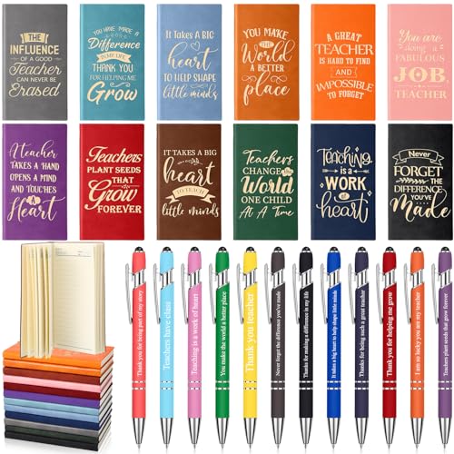 Regalo de estudiantes para el día del profesor, 24 cuadernos de cuero A6 con bolígrafos