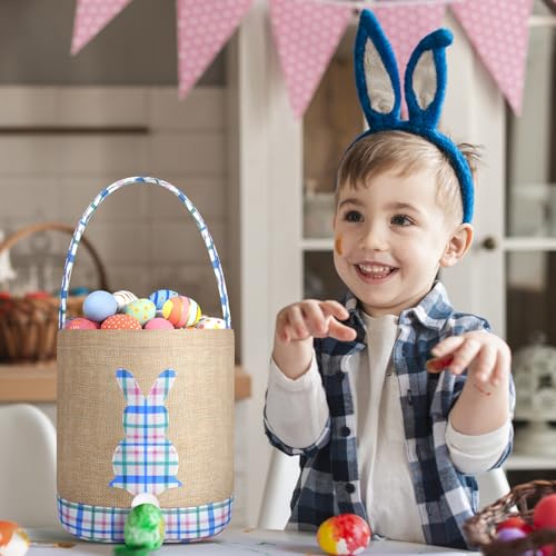 Image of Easter Bunny Basket Canvas Easter Egg Hunts Decorations Storage Reusable Grocery Candy Bag Gifts