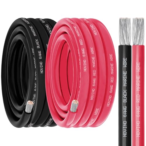 6 Gauge Marine Wire 6 AWG Marine Grade Wire Include 6 AWG 10FT Rose Red & 10FT Black,6 Gauge Tinned Copper Boat Cable for Automotive Electrical Battery Speakers Solar Outdoor RV Camper Trailer