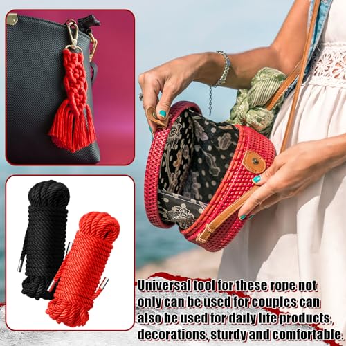Image of Tisancy 4 Pcs Multifunctional Craft Cord Kit with 2 Soft Silk Macrame Cords and 2 Adjustable Nylon Bracelets, 32.81 ft Twisted Trim Cord for DIY Crafts and Home Decoration(Black, Red)
