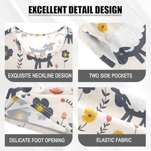 ALAZA Sheep Flower Floral Pajamas Short Sleeve 2 Piece Sleepwear Top and Bottom Pajama Set Unisex4
