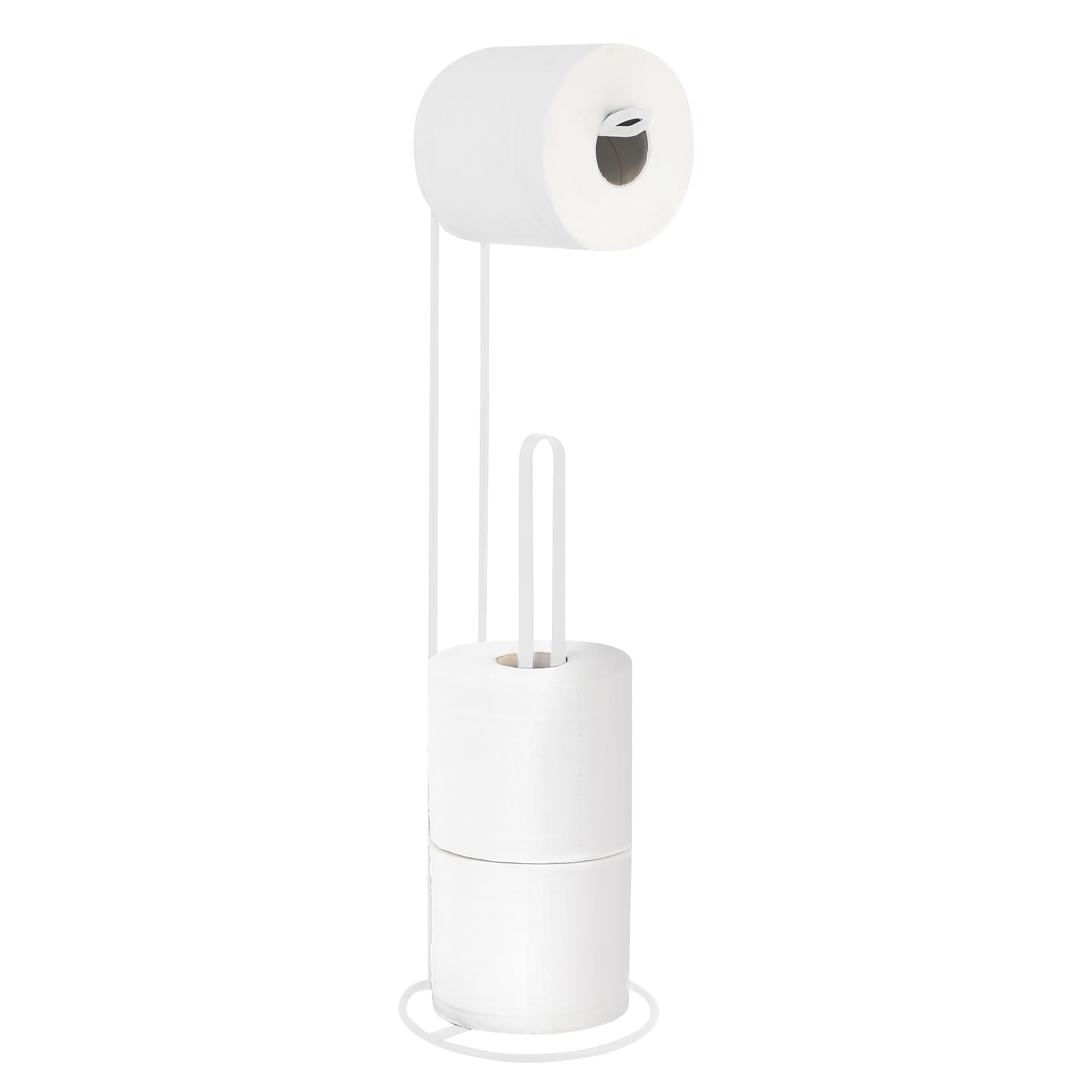 MSV Portarotolo da Terra Amy, in Acciaio, per 3 Rotoli, Dispenser di Carta igienica, 15x15x54 cm, Bianco Opaco