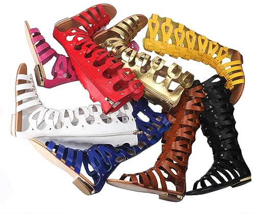 Image of Hanfike Knee High Sandals for Women Gladiator Cut Out Summer Roman Boots
