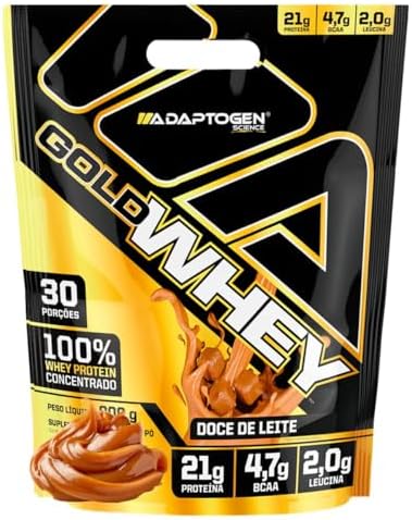Gold Whey 900g Sabor: Doce de Leite Refil Adaptogen - Ganho de Ma...