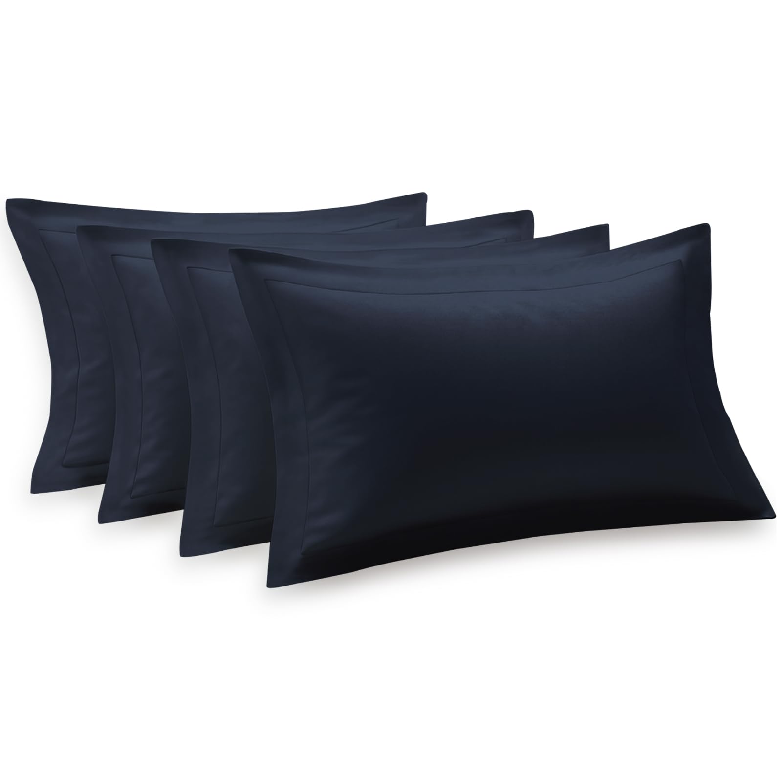 Pizuna 100% Cotton Standard Pillow Cases 4 Pack Dark Blue 50x75cm 600 Thread Count Long Staple Combed Cotton Oxford Pillow Cases Soft Sateen Pillows 4 Pack Hotel Quality