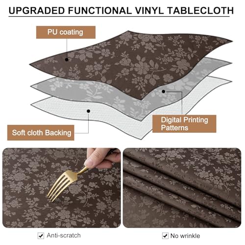 Image of Smiry Rectangle Table Cloth, Waterproof Heavy Duty Vinyl Tablecloths, Wipeable Washable Table Cover for Kitchen and Dining Room (Coffee, 60 inch X 120 inch)