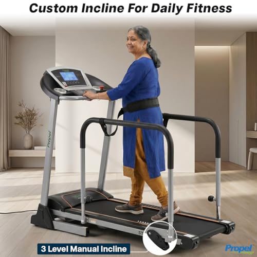 Image of Propel FitnessOne ST 75i Senior & Rehab Treadmill | 0.2 km /h Ultra-Slow Start | Adjustable Handrails & Safety Belt | Forward & Reverse Walking | Wide Belt with Shock Absorption | 120 Kg Capacity