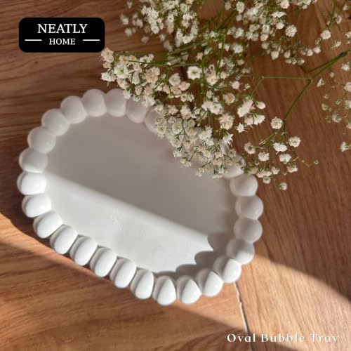 Image of Aesthetic Handmade Oval Bubble Trinket Tray Handmade | Jewelry Organizer | Vanity Tray for Women | Minimalist Home Decor, Candle Holder & Multipurpose - (16.5 x 12 cm)
