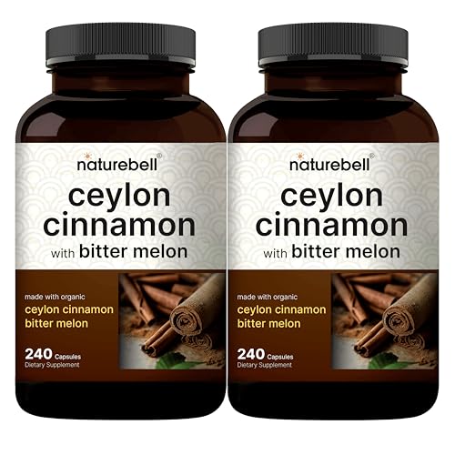 NatureBell 2 Pack Ceylon Cinnamon 9000mg Per Serving, 480 Capsules | Made with Organic Sri Lanka Ceylon Cinnamon Plus Organic Bitter Melon – Non-GMO, No Gluten