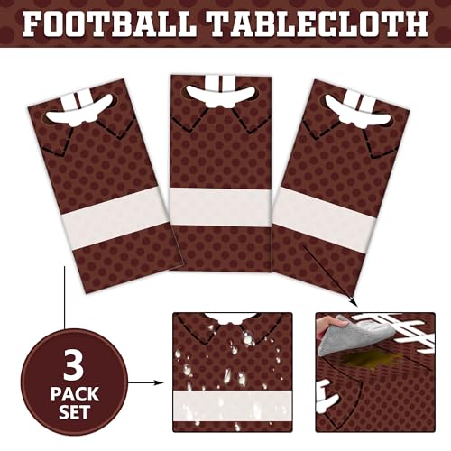 Image of Football Party Decorations Disposable Tablecloth Plastic Touchdown Table Cover Perfect for Super Bowl Football Birthday Party Decorations and Gameday Tailgate Decorations 54 X 108Inch, 3 Pack