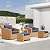CHITA 5 Pieces Wicker Patio Furniture Set, Outdoor Conversation Set with 2 Pieces Rattan Swivel Chairs, 2 Pieces Ottomans, Thickened Cushions and Side Table, Blue Cushions with Brown Wicker