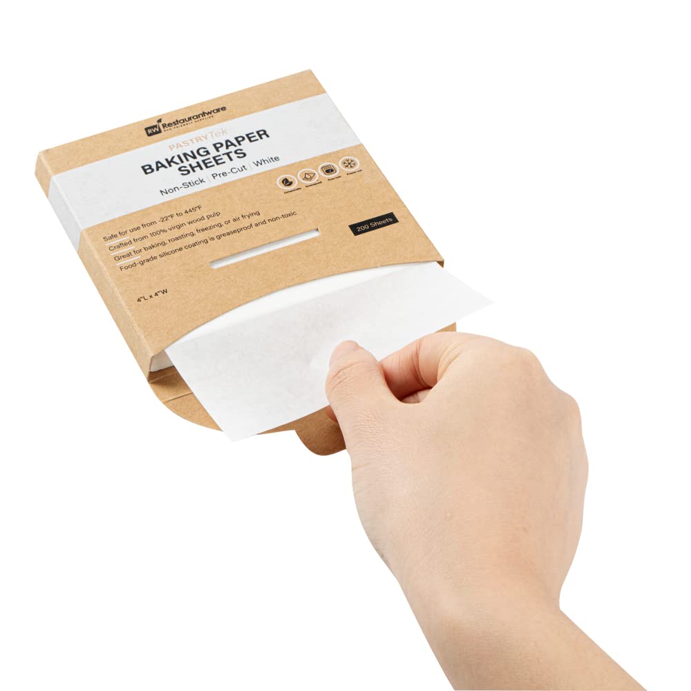Pastry Tek - Hoja de papel para hornear de papel blanco, precortada, recubierta de silicona, 4 x 4 pulgadas, caja de 1000 unidades
