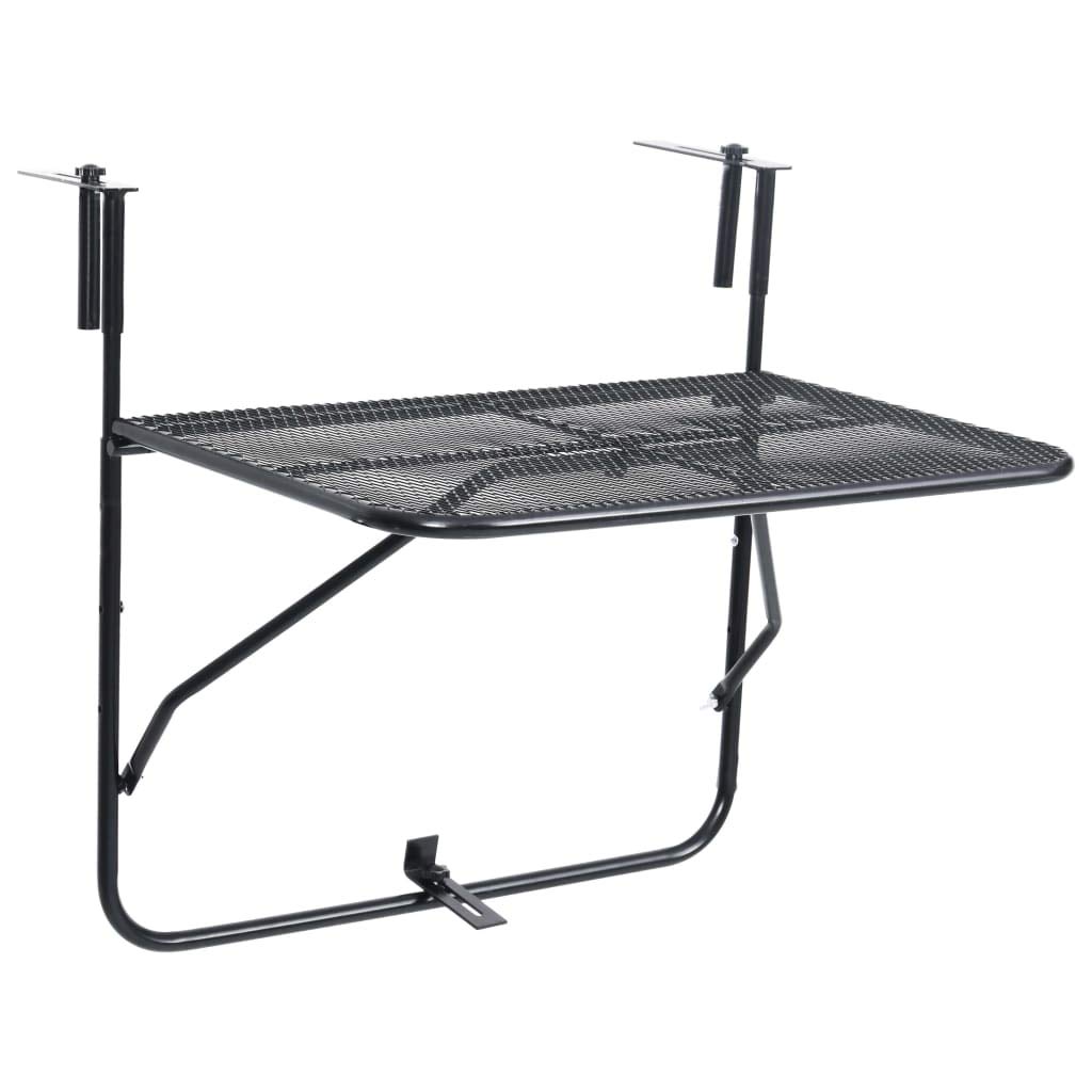 Wakects Table Suspendue pour Balcon Exterieur - 60 x 40 cm - Table de Pont Pliante - Résistante aux intempéries - Noire - Table de Balcon Rabattable Petite en Acier - Design grillagé - pour extérieur