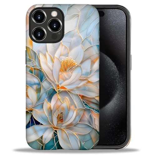 TAMEFOX Case for iPhone 16 Pro,Anti Drop Scratch Frosted Protective Cover Case for Women Girl-Glass Golden Flower - image 4