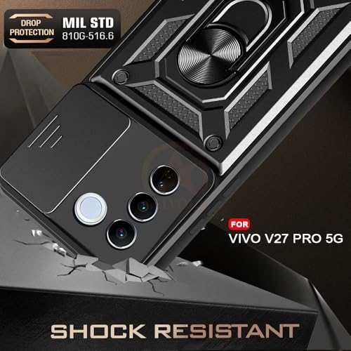 Image of Armor Bumper Back Cover Case for Vivo V27 / V27 Pro 5G | Rotating Camera Cover, Ring Holder & Kickstand | Heavy Duty & 360 Degree Protection Vivo V27 / V27 Pro 5G Back Cover (Black)